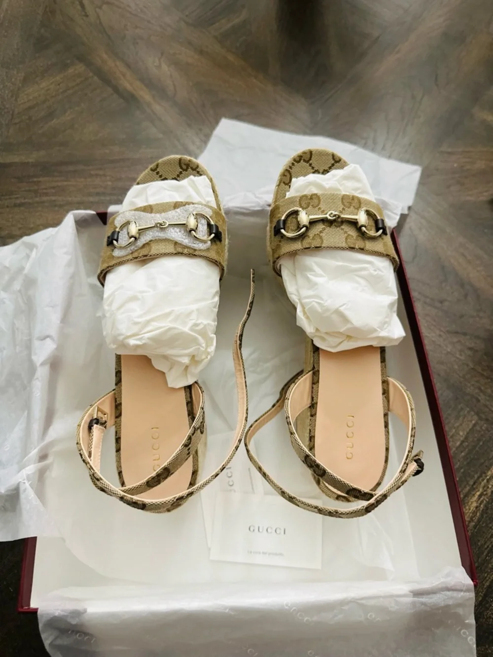 Gucci Tan Monogram Horsebit Slingback Sandals - Picture 2 of 10